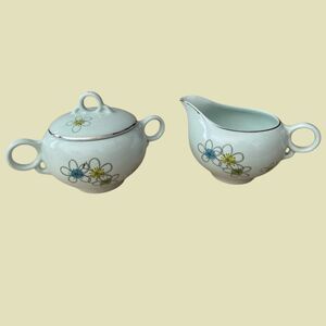Mid Century Nobility Mist Creamer Sugar Set Atomic Vintage Permaware